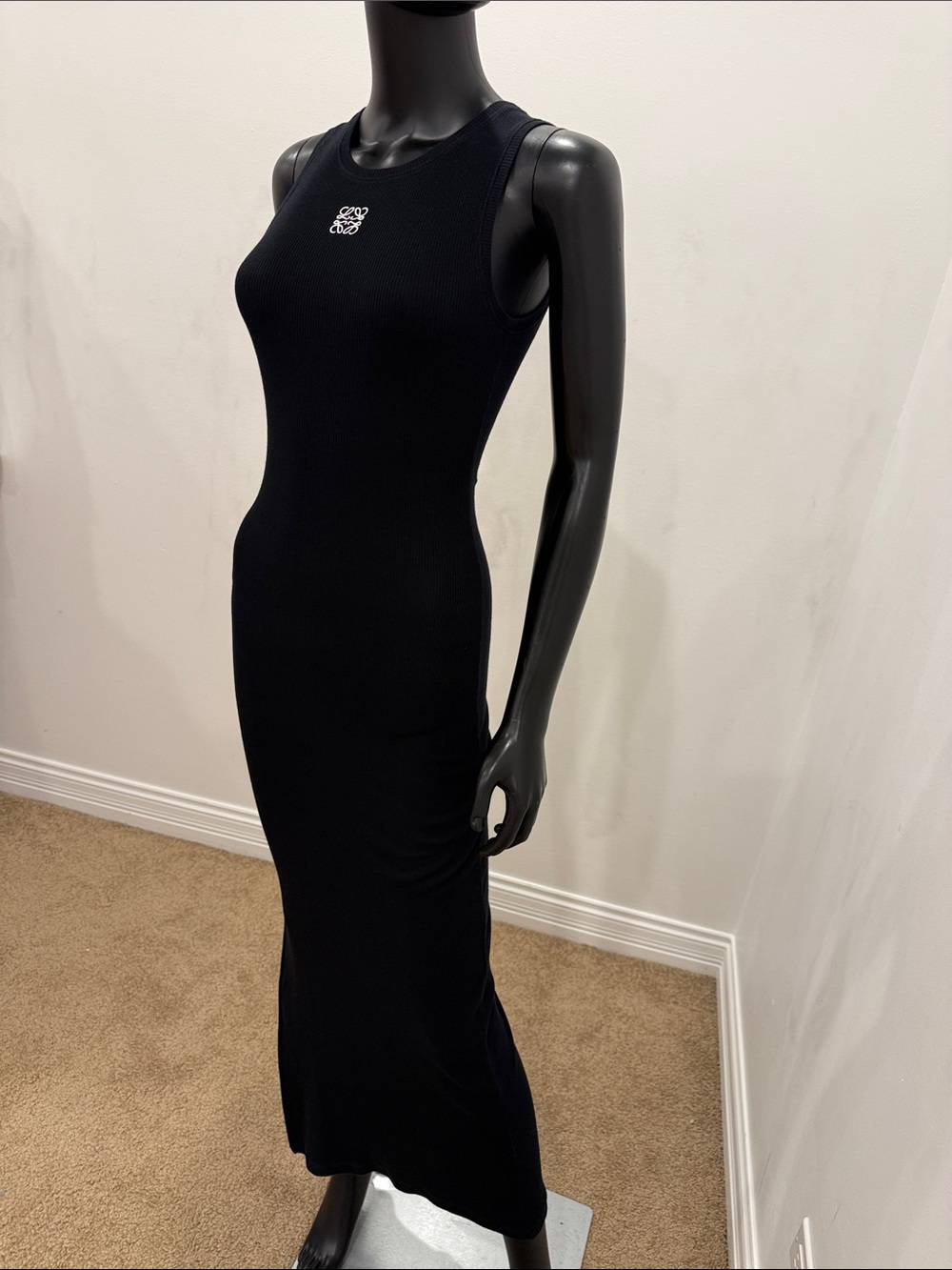 NEW LOEWE Anagram Ribbed Cotton Tank Maxi Dress Black Size S Luxury Minimalist - Picture 6 of 16